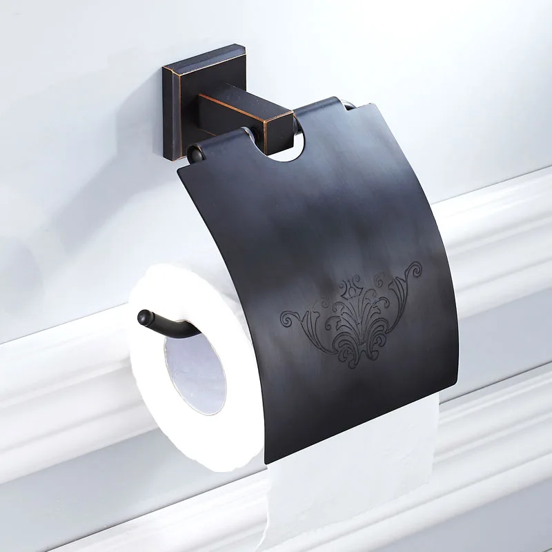 AUSWIND Black Toilet Paper Holder Oil Rubbed Solid Brass Square Base
