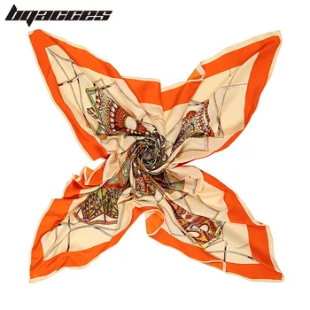 

[BQACCES] Disc Print Twill Silk Square Scarves New Women Luxury Brand Bandana Hijab Headband Shawl Super Large 130*130 cm