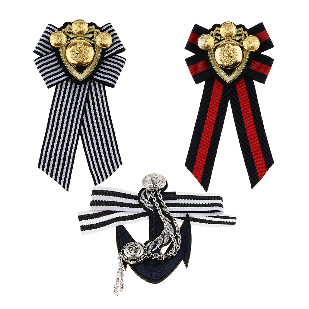 3 Pieces Pre-tied Bowknot Brooch Striped Fabric Bow Tie Men Wome Badge