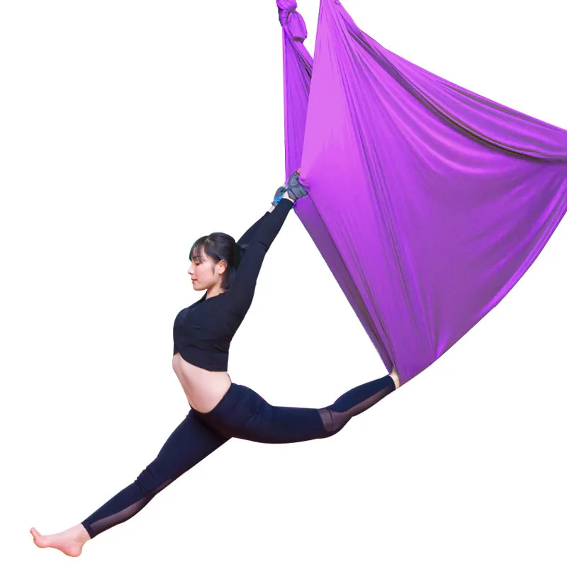 5 м эластичный гамак для йоги Свинг новейший многофункциональный антигравитационный пояса для йоги тренировки йоги для спорта с аксессуарами - Цвет: Фиолетовый