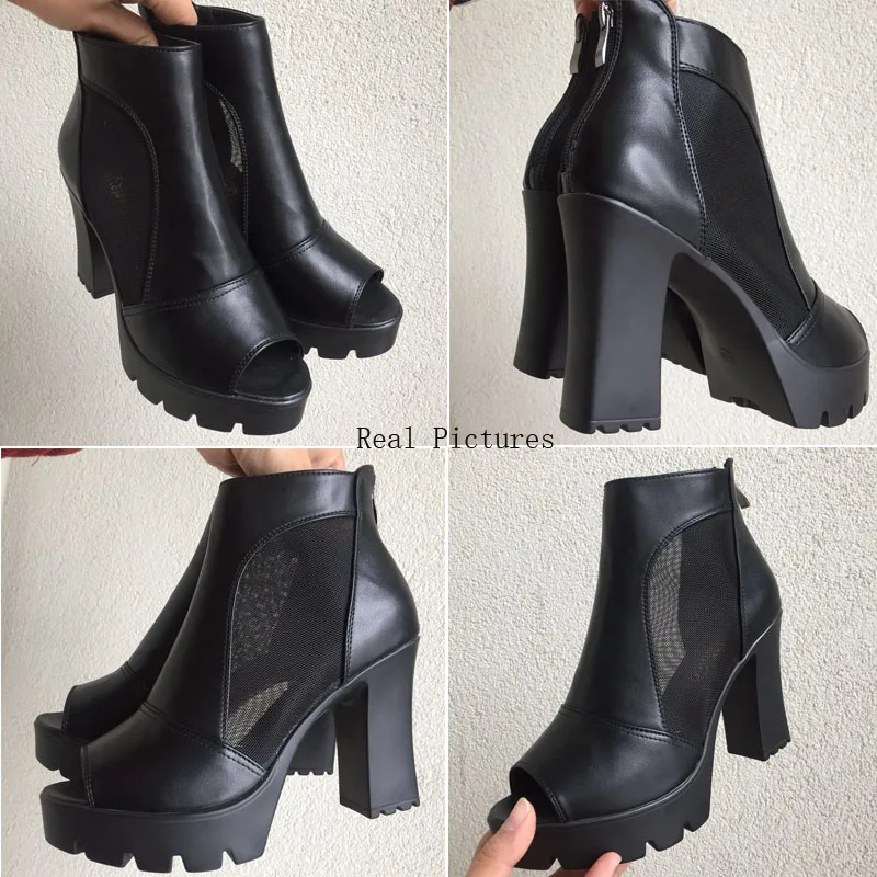 2018 Fashion New Womens Platform Pumps Summer High Heels Peep Toe Thick Heels Shoes Black Lady aa0859