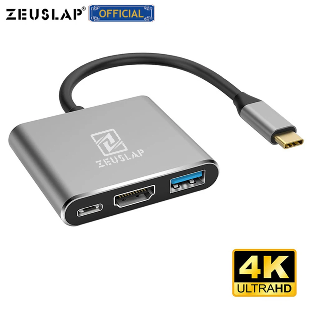ZEUSLAP Тип C концентратор к HDMI USB 3,0 Тип C адаптер для Macbook Pro/Air Thunderbolt 3 usb type C концентратор к HDMI 4 к USB 3,0 порт USB-C