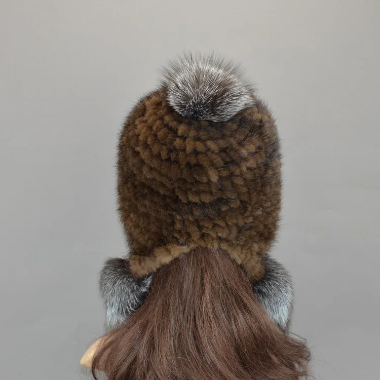 Меховые шапки для женщин, шапка eaflap с натуральным мехом норки/лисы/енота, осенне-зимняя теплая шапка для защиты ушей, вязаная норковая шапочка H922