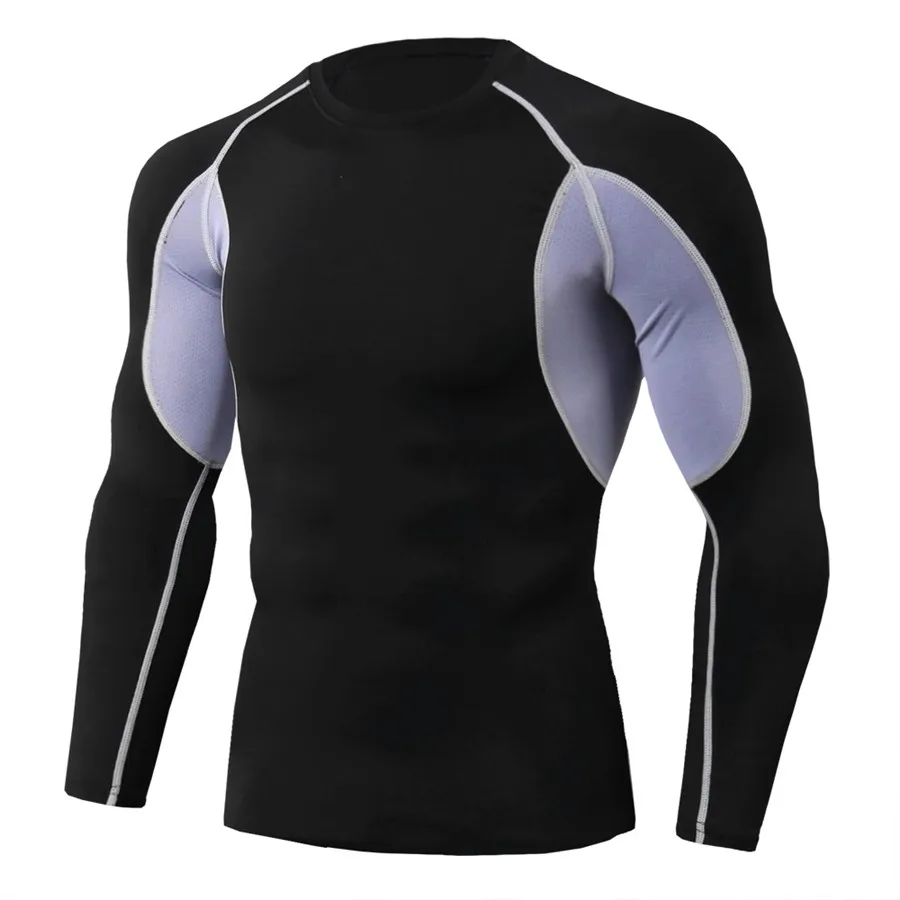 Компрессионные Мужские рубашки Rashgard с длинным рукавом для бодибилдинга, дышащие сетчатые спортивные футболки для бега, футболки для фитнеса, футболки для спортзала - Цвет: WTC87