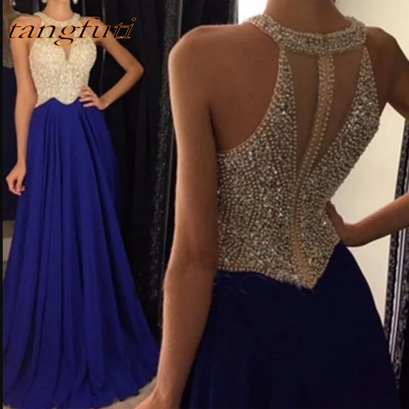 Royal Blue Evening Dresses Long Party A-Line Pearls Chiffon Formal Evening Prom Party Gown Wear robe de soiree longue Royal Blue Evening Dresses Long Party A-Line Pearls Chiffon Formal Evening Prom Party Gown Wear robe de soiree longue