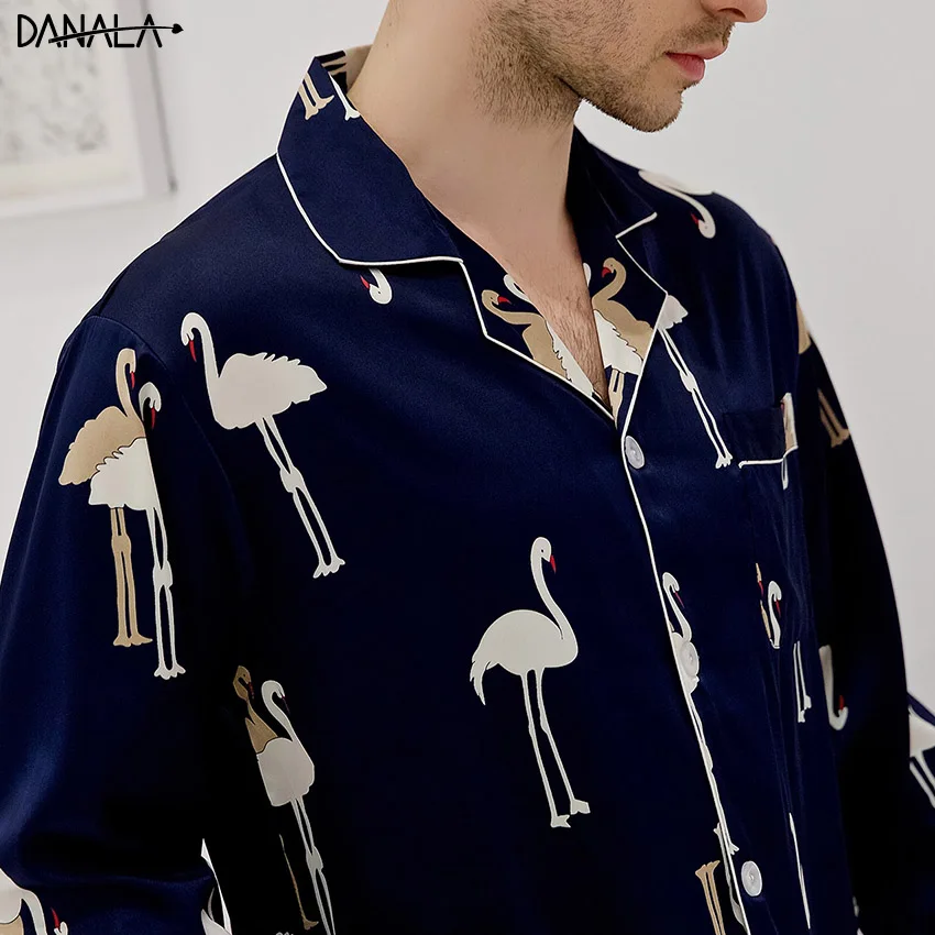 DANALA Silk Satin Pajamas Sets For Men Animals refreshing Simple Men Nightwear Sets Home Suits Sleepwear Three Quarter Sleeve DANALA Silk Satin Pajamas Sets For Men Animals refreshing Simple Men Nightwear Sets Home Suits Sleepwear Three Quarter Sleeve