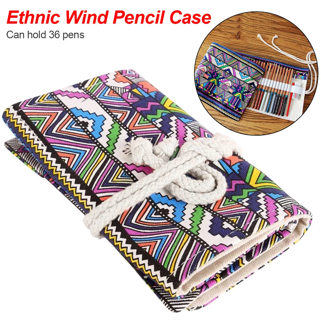 

Hot School Supplies Pen Roll Up Cartoon Canvas Bag Curtain Ball Pen Box 36 Holes Pencil Case Stationery