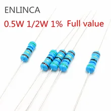 100 Uds 1/2W 0,5 W resistencia de película de Metal 0,5 w 0.1R-2,2 M ohm resistencias 1K, 10K, 100, K 1% 120R 150R 180R 200R 220R completa valor disponible