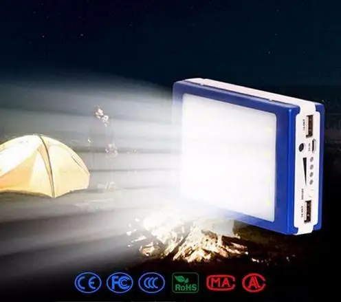 

Dolidada Auceen Real 20000mAh Solar Power Bank +LED Camping Light Backup Battery Charger Portable Rechargeable for Mobile Phones