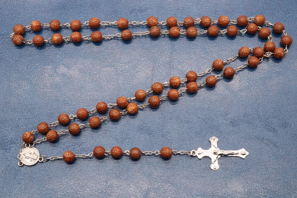Ningxaing8MM resin cross wooden beads necklace. Jesus Christian prayer