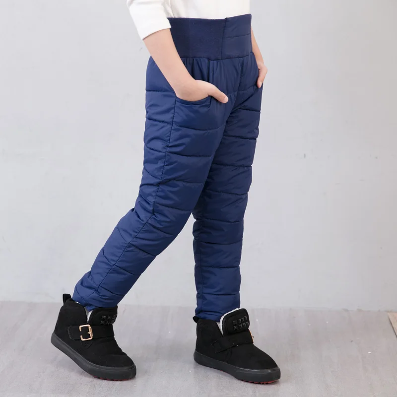 Толстые теплые зимние Пуховые штаны для мальчиков и девочек хлопковые брюки с подкладом водонепроницаемые штаны ледяные гетры детские штаны с поясом детская одежда