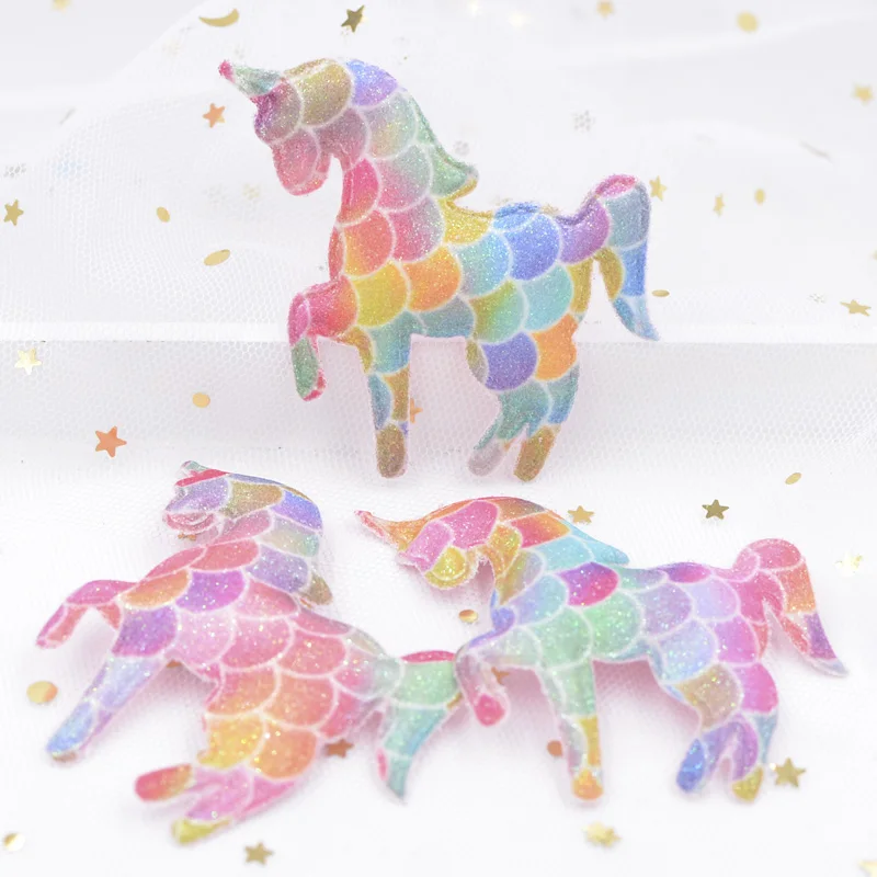 

8Pcs 65mm Shiny Gradient Iridescence Fabric Unicorn Appliques Padded Patches for DIY Baby Toy Headwear Bow Decor Accessories S20