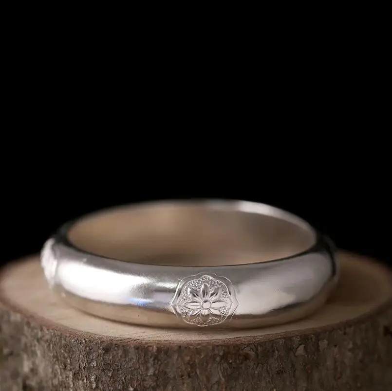 

Pure Silver Sterling 990 Silver Lotus Hollow Glossy Bangle Mother Gift (SYF)
