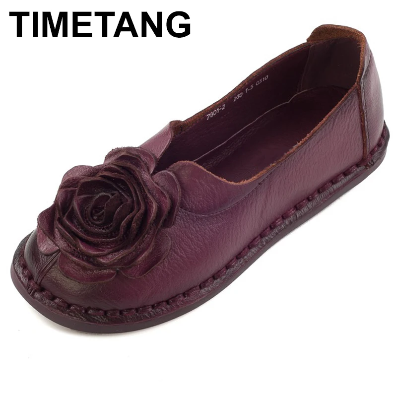 

TIMETANGNew Retro Pure Handmade Shoes Genuine Leather Women Shoes Elegant Flowers Flats Comfortable Round Toe Leisure Flat Shoes