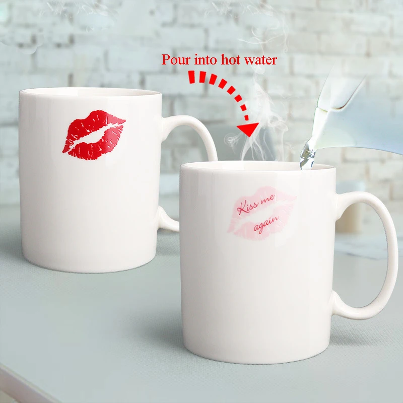 

Loves Style Kiss Mugs,Color Chameleon Mugs Heat Sensitive Cup Coffee Mug Drinkware Temperature Changing Red lip print Cup