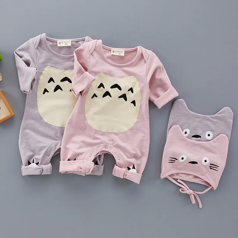 

Pink Toddler Girls One Piece Jumpsuits Cute Totoro Print Baby Outdoor Rompers Grey Little Boys Long Sleeve Coveralls Autumn Soft