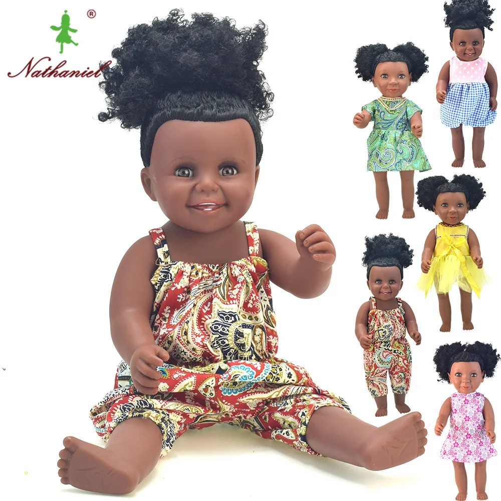 

Black doll afro 17inch fashion reborn baby dolls safe born boneca Rapunzel silicone vinyl toys girls gifts baby doll toy
