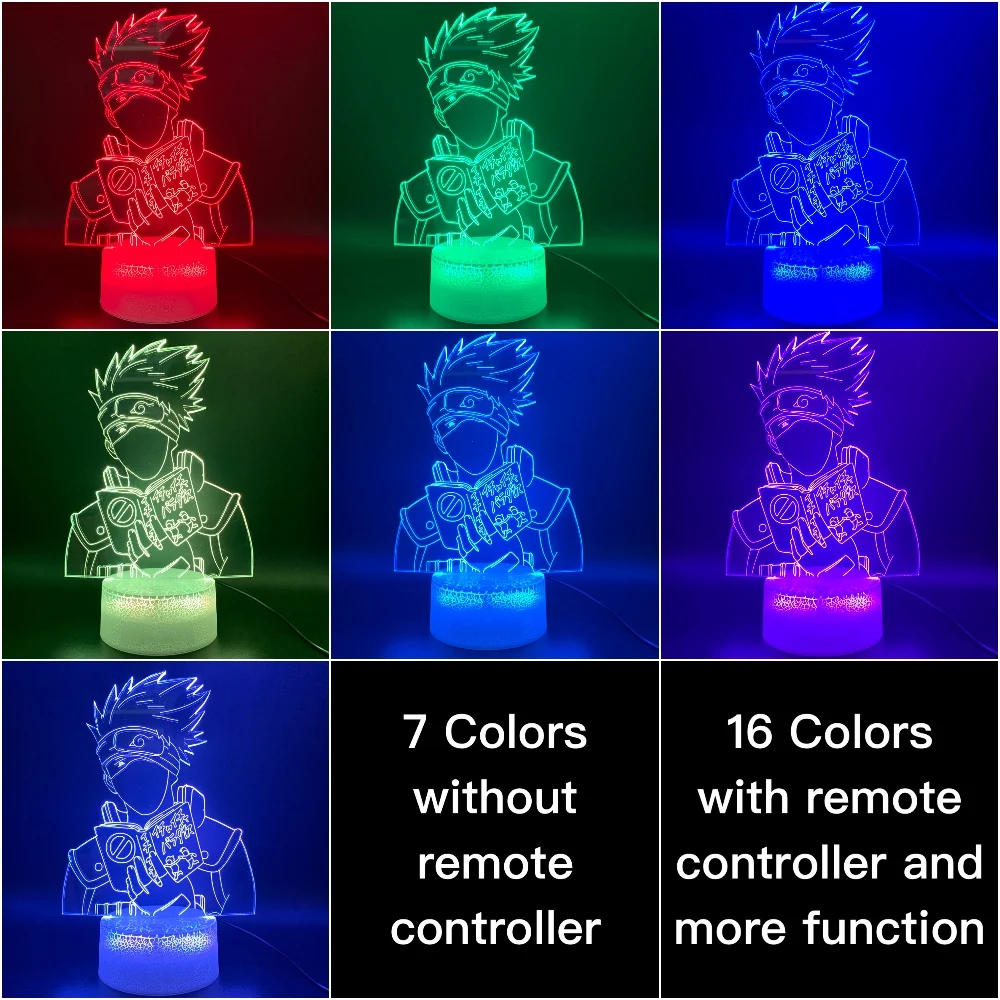 Novelty Lights Anime Naruto Kakashi Hatake Figure Kids Bedroom Decor Table Lamp Gift for Child 3D Illusion Led Night Light Lamp