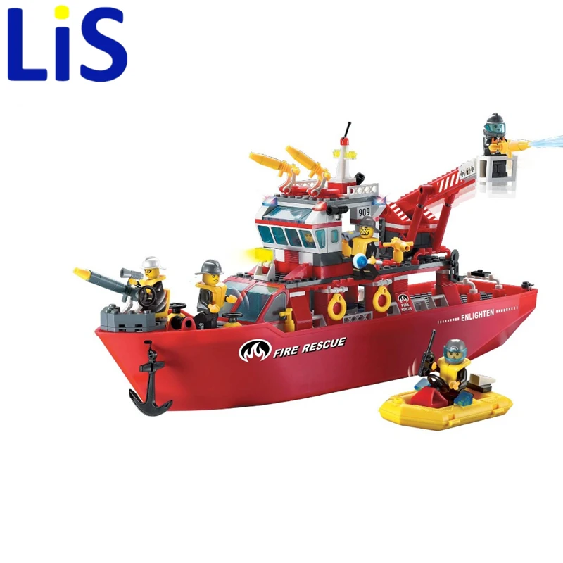 

Lis Enlighten Building Block Fire Rescue Multi-Function Fire Ship 6 Firemen 359pcs-Without Original Box