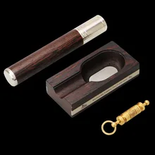 High-grade Business Gifts Portable Titanium And Wooden Cigar Ashtray Cigar Punch Cigar Tube Set W/ Original Box