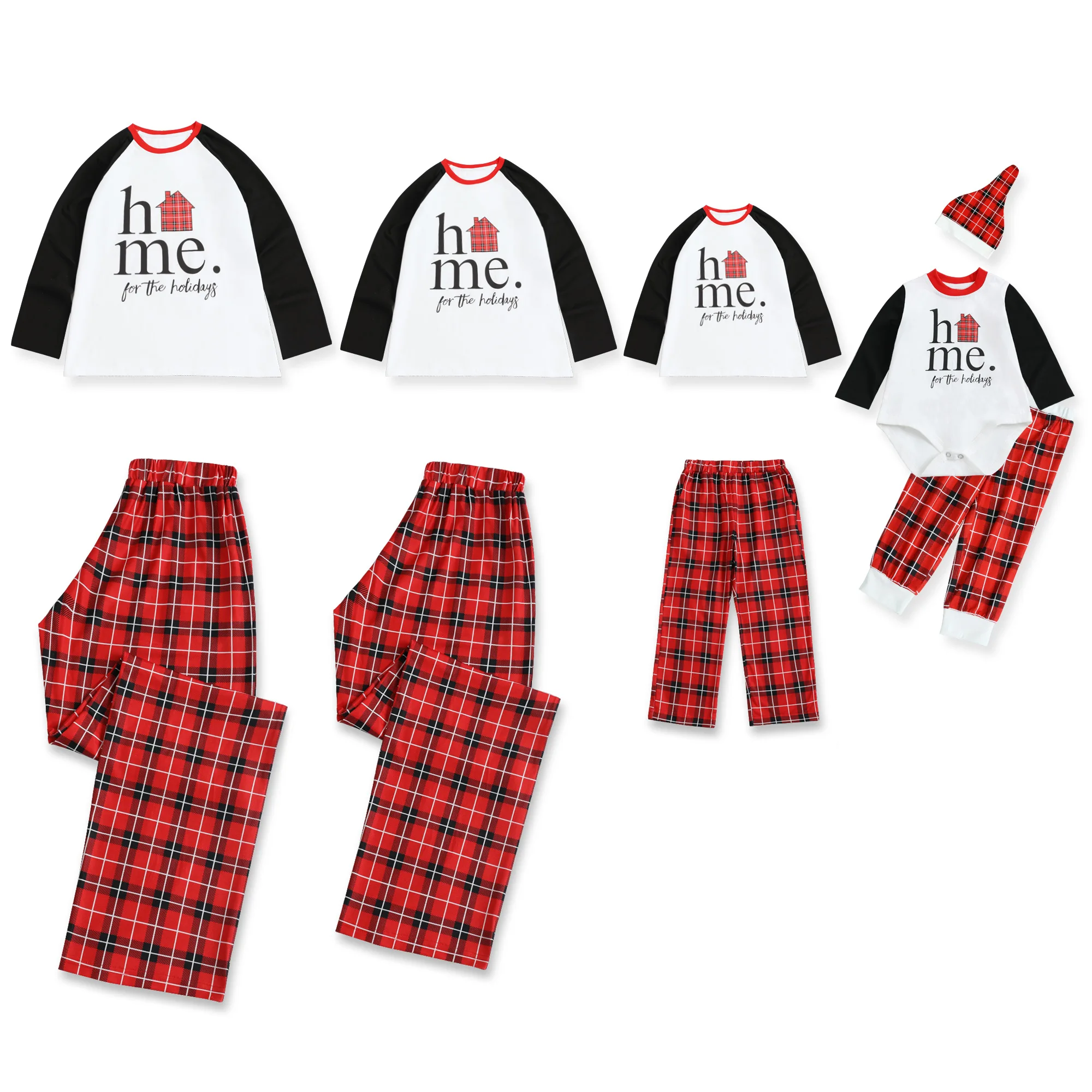 

Autumn and Winter New Parent-child Pajamas Casual Letter Print Long-sleeved Shirt and Plaid Pants Family Pajamas Set