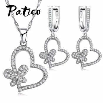 

Fashion Love Necklace Pendant Butterfly Earring Jewelry Sets For Women S925 Streling Silver Engagement Gifts White Zircon