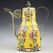 Кучи цена Прямая с фабрики Редкие винтажные китайские тибетское серебро, фарфор крышка с обезьяной чайник античный металл