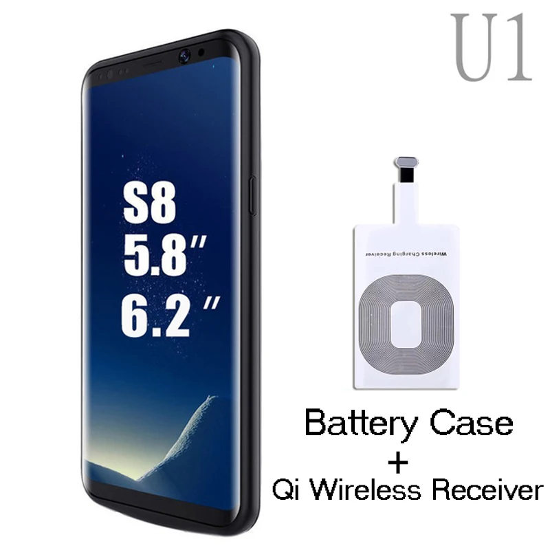 

External Backup Power bank Pack Battery Charger Case Cover For Samsung galaxy S8 S8 Plus with QI Wireless charging receiver