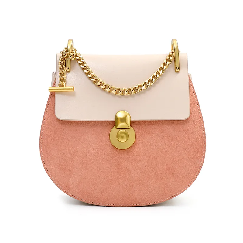 

2019 Summer Round Mini Saddle Bag Genuine Leather Messenger Bag for Women