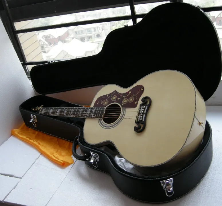 

China guitar factory custom new natural color spruce top 200 Acoustic guitar with case with EQ Pickup Free shipping 7yue2