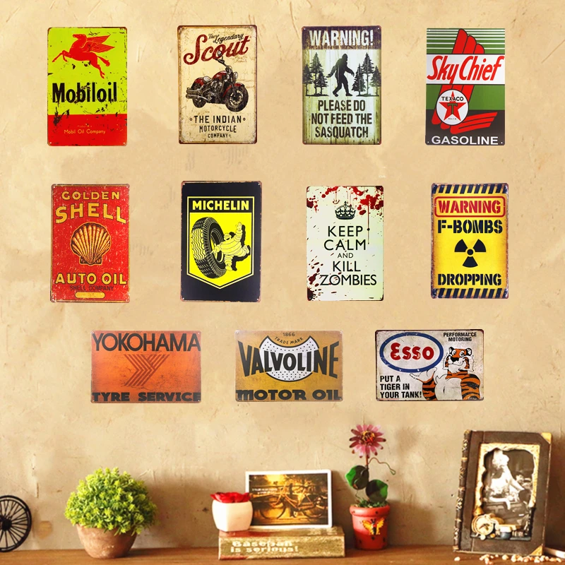 

Shell Mobiloil Tin Plaque Vintage Metal Tin Signs Home Bar Pub Garage Gas Station Decorative Iron Plates