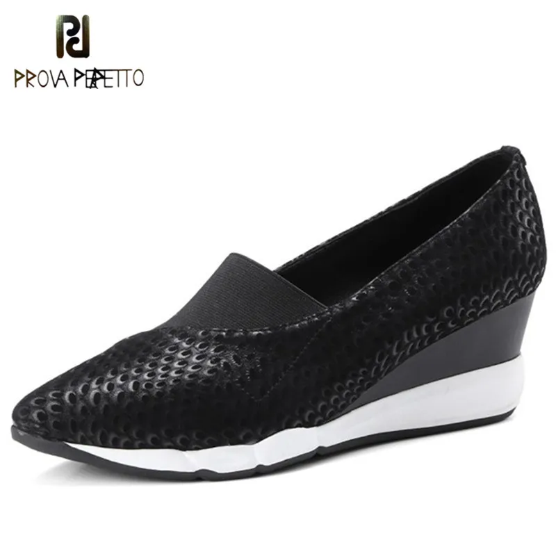 

Prova Perfetto 2018 Spring Autumn Wedges Shoe Woman High Heels Pointed Toe Women Loafers Comfort Real Leather Ladies Pumps Shoes