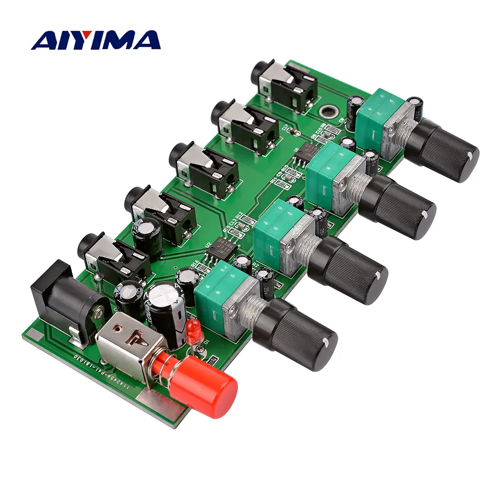 AIYIMA 4 Ways Stereo Mixer Board Audio Source Reverberator Driver headphone amplifier Mixing Board DIY Four inputs one output 4 ways select 1 output of input signal selector relay board audio stereo signal switch amplifier board rca for speakers