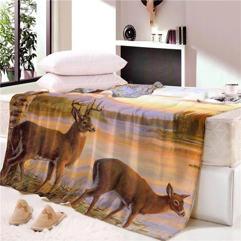 

Knitted Blankets for Beds Cartoon Animal Deer Pattern Throw Blanket Grey Super Soft Bedspreads High Quality Christmas Gift