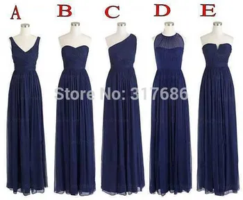 

5 Styles Wedding Party Event Dress Chiffon Vestido Navy Blue Bridesmaid Dresses 2020 Long Brides Maid Dress Vestidos De
