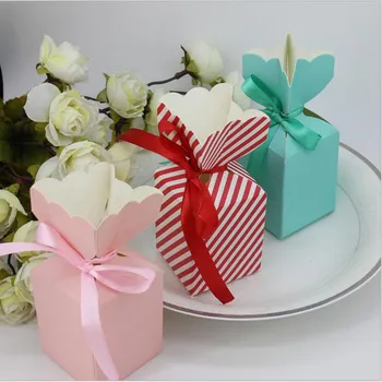 

100 X Hot Sale Blue Purple Pink Red Vase Style Wedding Favors Candy Boxes Party Gift Box Baby Shower Box With Ribbons