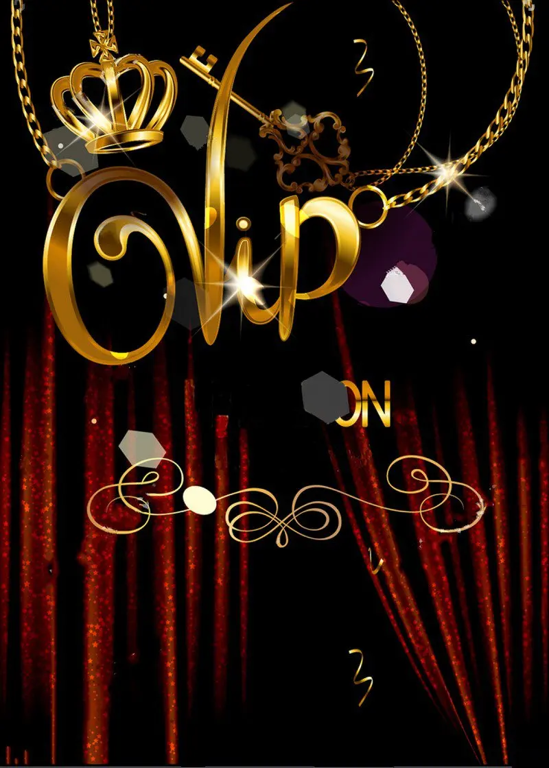 Black Vip Banner Theater Crown Red Curtains Gold Pendants Party
