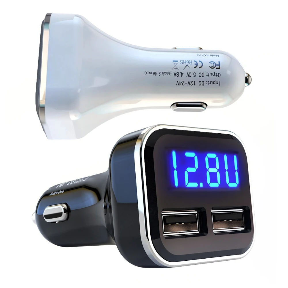 

LED Car Charger voltage Monitoring 4.8A Fast USB Chargers Current Display Smartphone Power Bank For Samsung S10 Xiaomi 9
