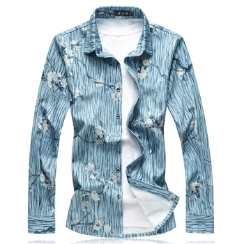 

Plus Size Shirt Men Brand New 2018 Casual Regular Fit Men's Shirts Long Sleeve Turn Down Collar Autumn Floral Male Shirt 7XL 6XL