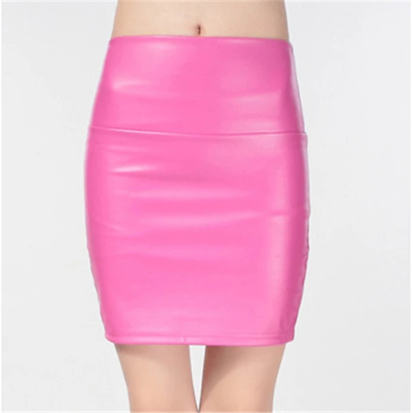 Зимние женские облегающие мини юбки из искусственной кожи, 14 цветов, сексуальная модная Клубная кожаная юбка-карандаш, однотонная Повседневная SMT-A019 с высокой талией - Цвет: Розово-красный