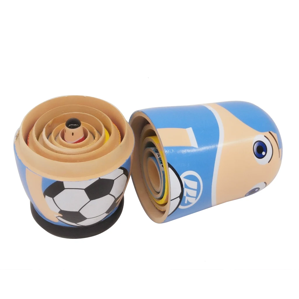 6 Pieces Cute Football Player Matryoshka Dolls, Wooden Russian Nesting Dolls Set