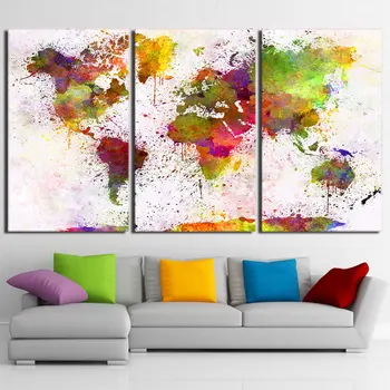 

Home Decor HD Impressions Sur Toile Salon Resume Photos 3 Pieces Couleur Carte Du Monde Peintures Mur Art Modulaire Affiches Cad
