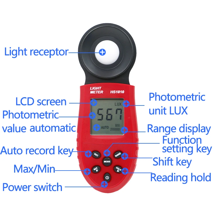 HS1010 Новый 200,000 люкс Digital Light Meter Luxmeter метров люминометр фотометр Lux FC