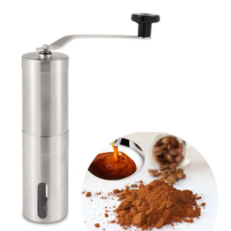 

New Manual Coffee Grinder Conical Burr Mill Bean Portable French Press Silver