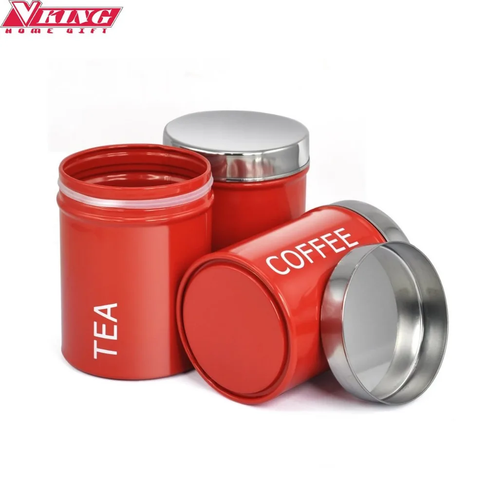 Vking 3pc/set Elegant Stainless Steel Tea Coffee Sugar Storage Jars