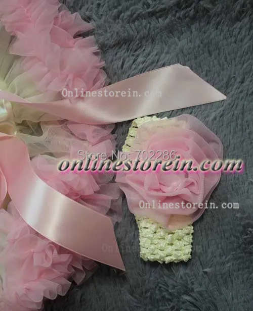 Розового цвета и цвета слоновой кости для новорожденных девочек пачки повязка шифон цветок Baby Shower подарок комплект из двух предметов