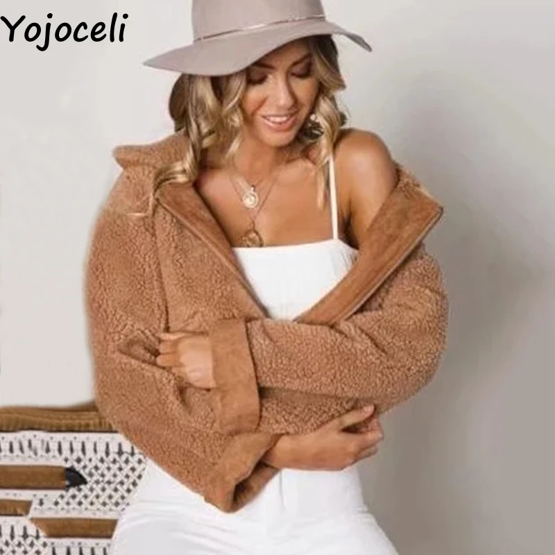 Yojoceli карманы на молнии из искусственного меха короткие женские пальто куртки
