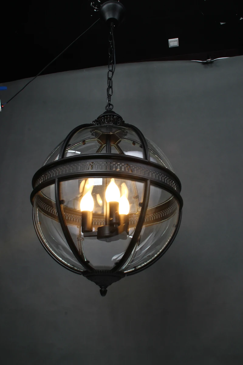 Wrought Iron Glass Lampshade Pendant Lamp Creative Personality Vintage Restaurant Bar Cafe American Living Room Pendant Light-5