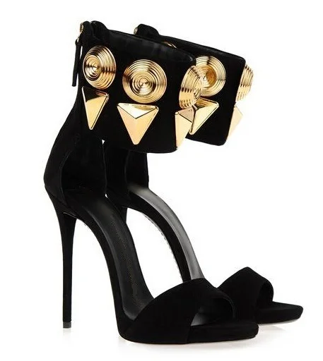 Fashion Summer Spring Dress Elegant Women Shoes Thin Super High Heels Solid Black Zipper Open Toe Women Sandals Free Ship Women's Shoes