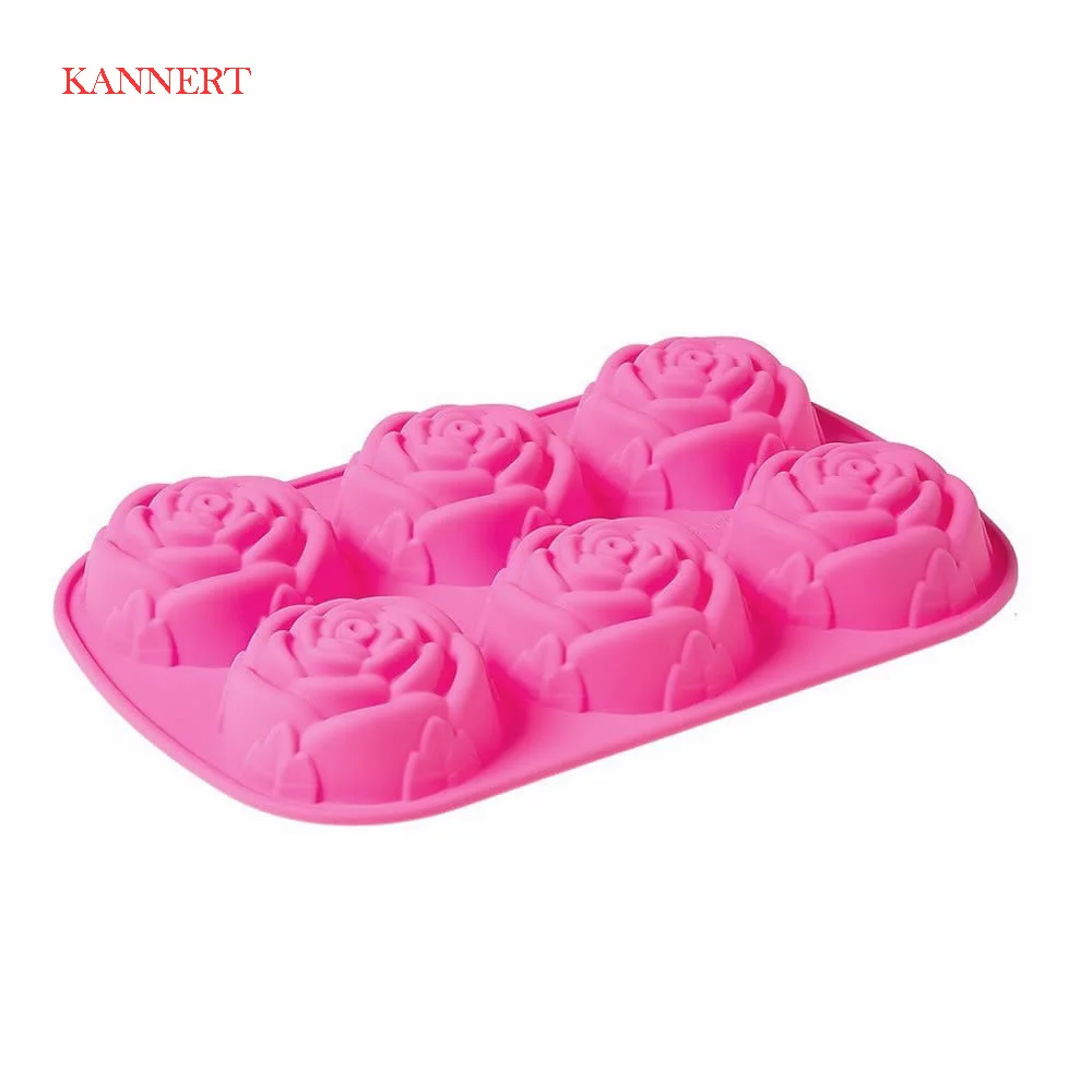 KANNERT 6 rose flower silicone cake mold Ice cream Chocolate molds soap